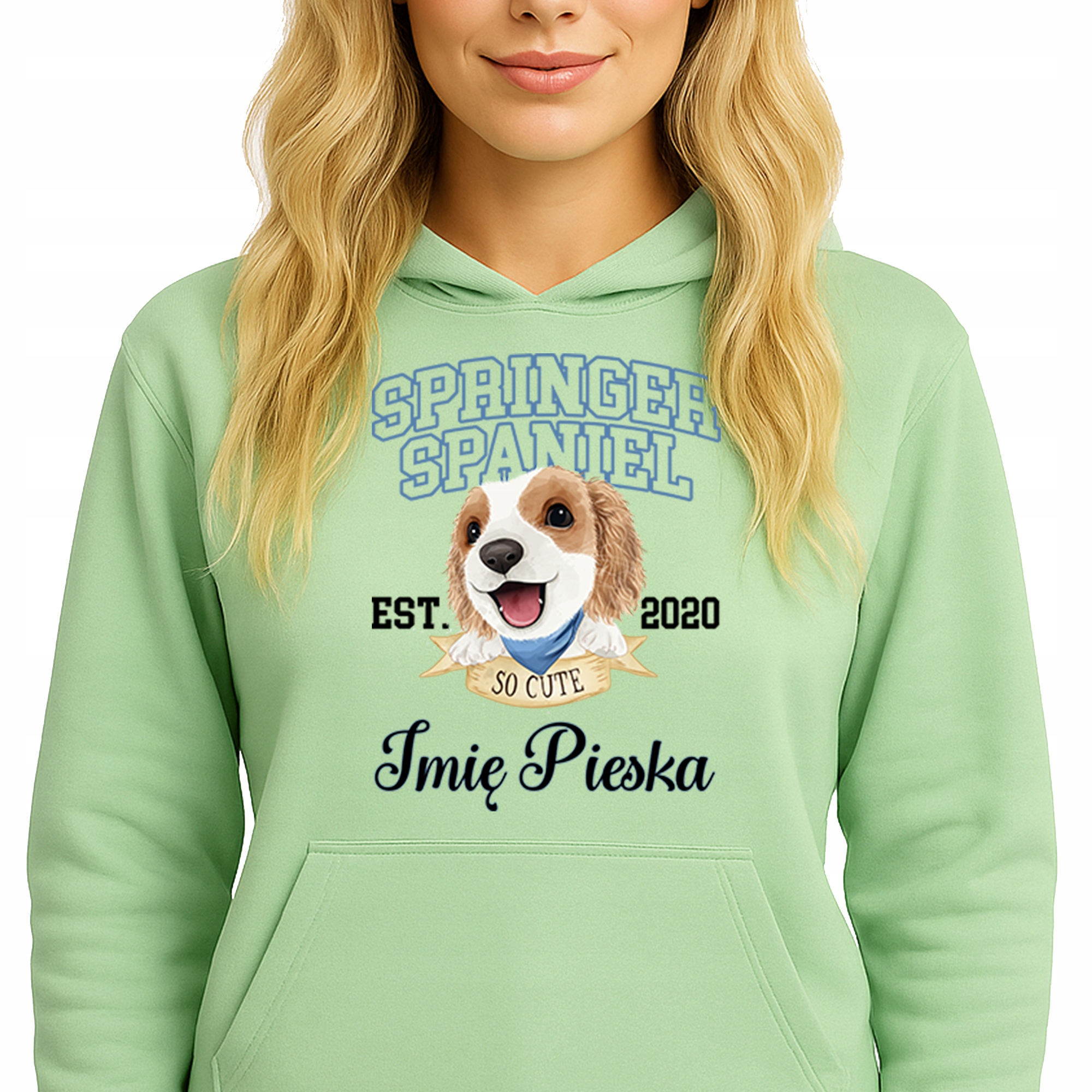 Mikina Zelená Hoodie S Kapucí Springer Spaniel *Jméno psa* M