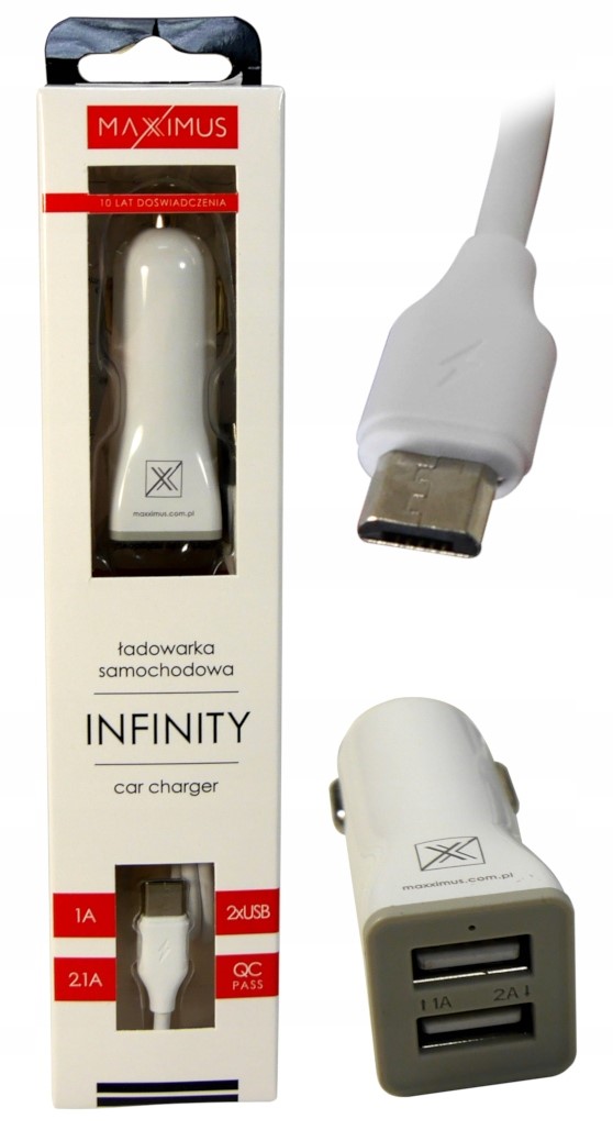 Ładowarka Samochodowa 2USB Kabel microUSB Infinity