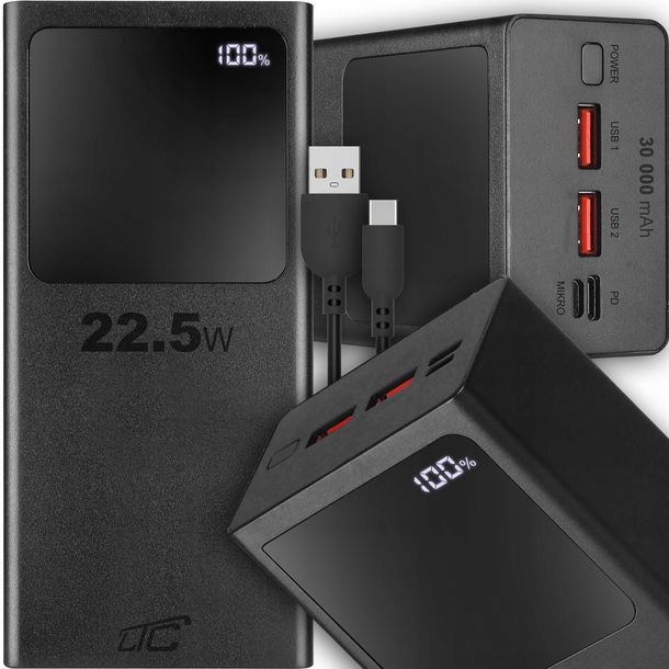 Powerbanka 22,5W Skutečná Kapacita 30000 Rychlé Nabíjení Qc Usb-c Pd