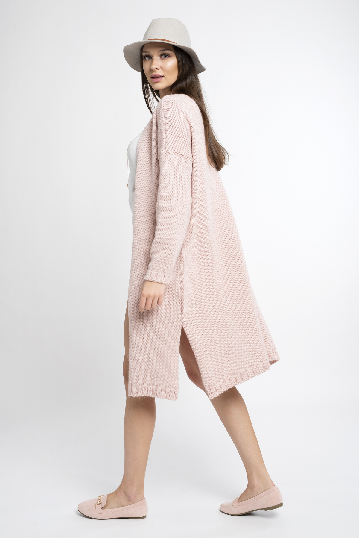 MARGO DŁUGI CIEPŁY SWETER KARDIGAN PŁASZCZYK WEŁNA Model MARGO