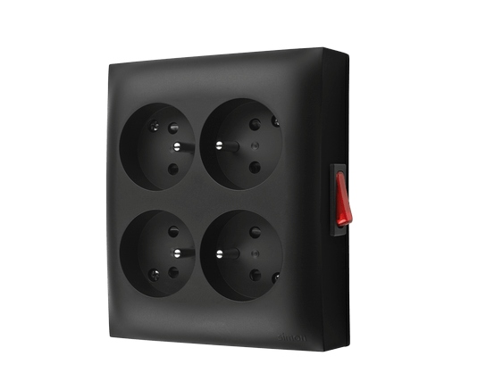 Simon Aquaclick Gniazdo poczwórne wyłącznik czarne