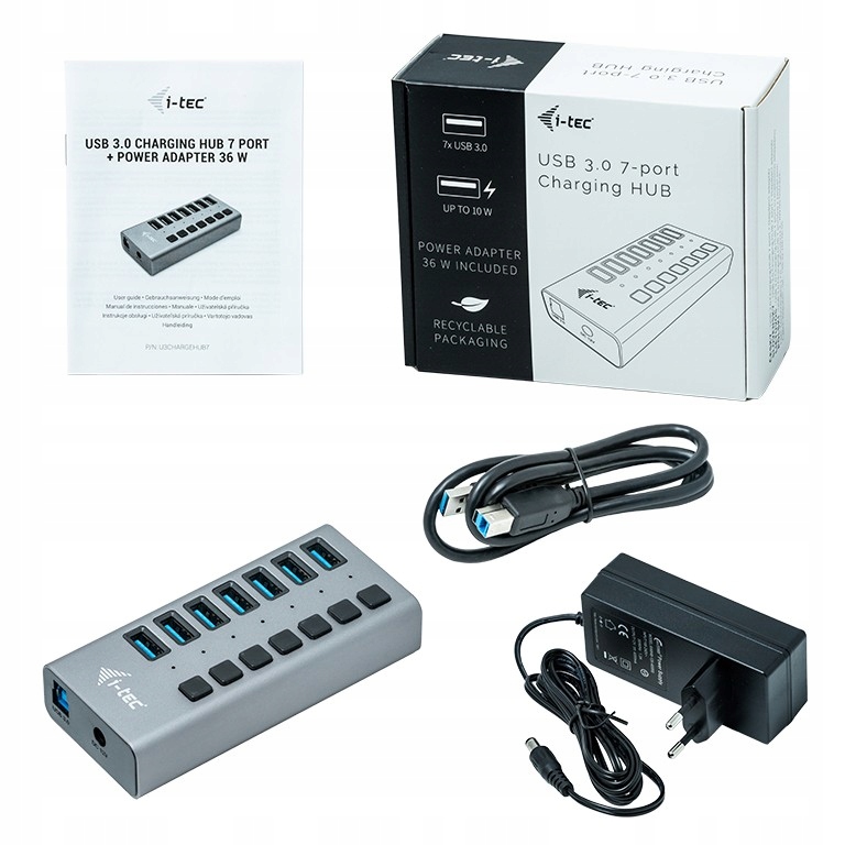 I-tec Hub Usb 3.0 -7 Portów Z Zasilaczem i wyłącznikami 36W zasilanie