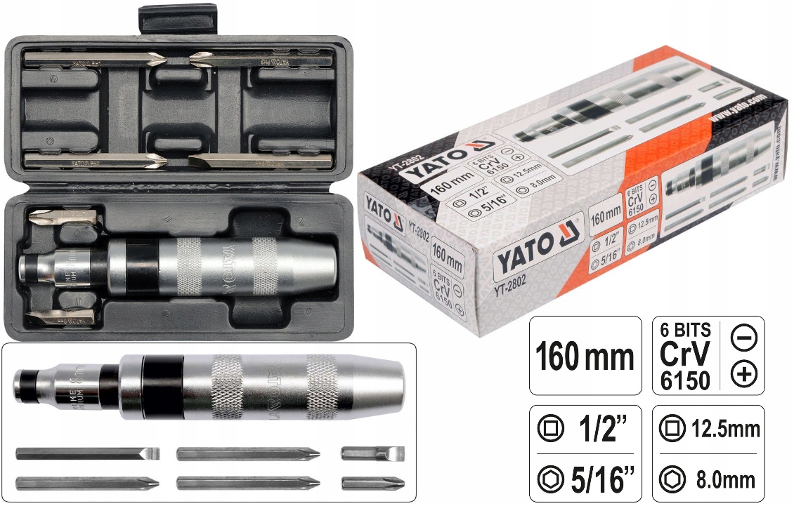 WKRĘTAK UDAROWY CR-V + 6 BITÓW YT-2802 YATO Marka Yato