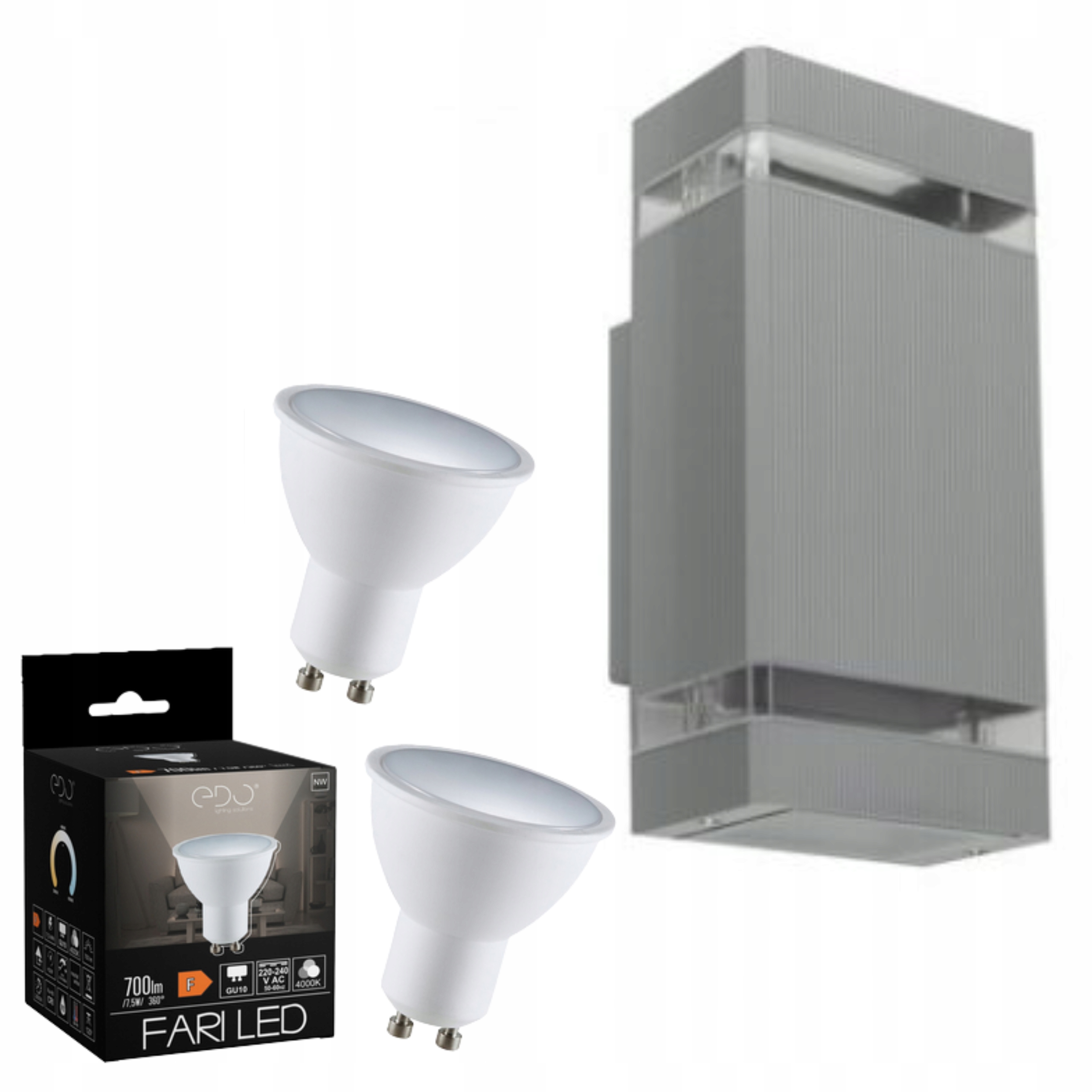 

Kinkiet elewacyjny Grey szary IP44+2xGU10 zimna