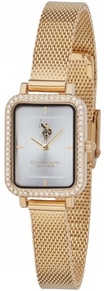 Elegantní Dámské Hodinky U.s. Polo Assn USP8389YG Malé Obdélníkové S Ocelovým Řemínkem (mesh) Dárkové Balení