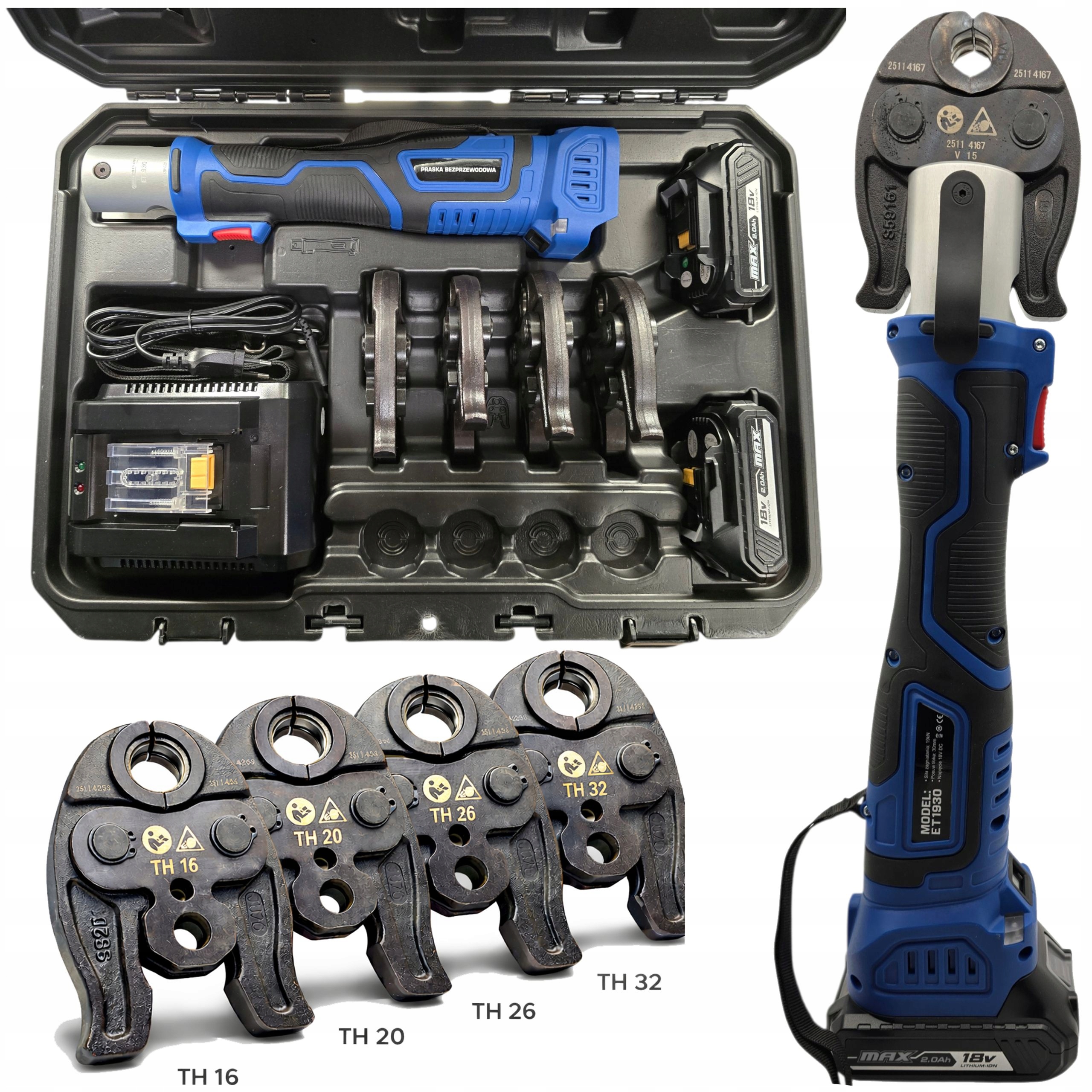 ZACISKARKA DO RUR PEX AKUMULATOROWA PRASKA MATRYCE TH16-20-25-32 KALIBRACJA