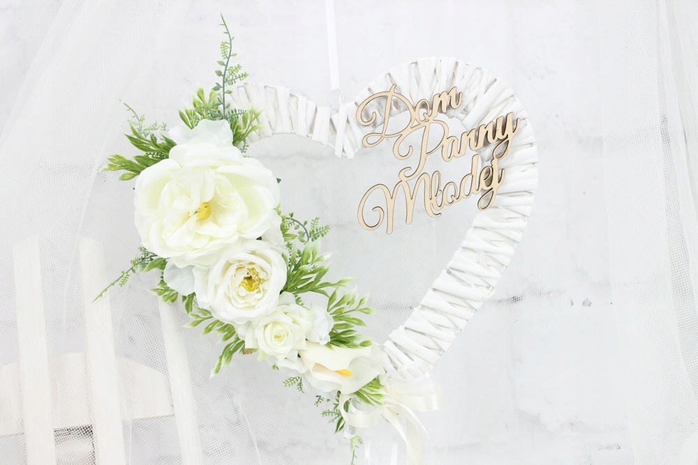 Serce wianek dekoracja na drzwi Dom Panny Młodej Kolor dominujący ecru