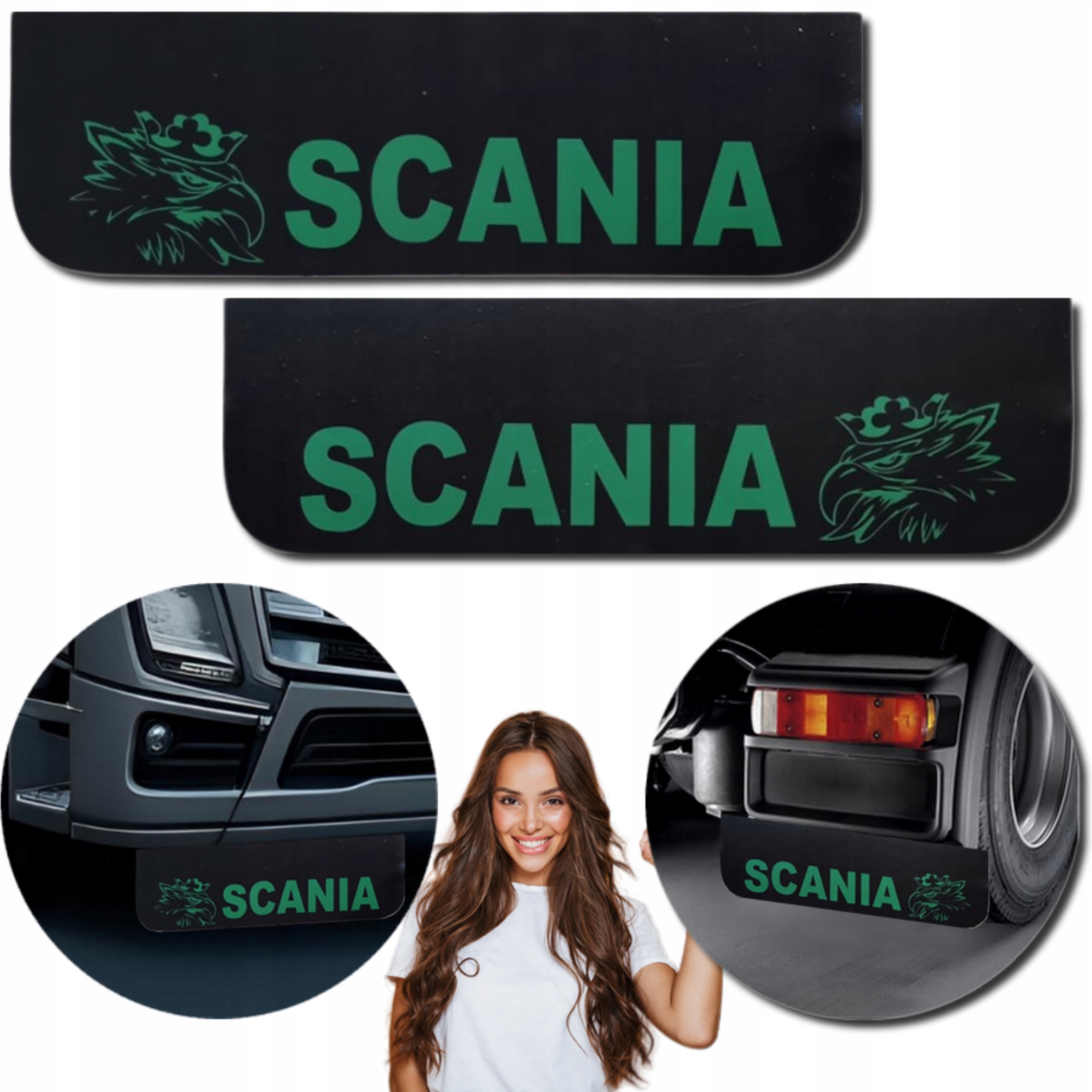 Chlapacz Fartuch Osłona błotna do Scania +logo Czarny-Zielony 60x18cm 2szt