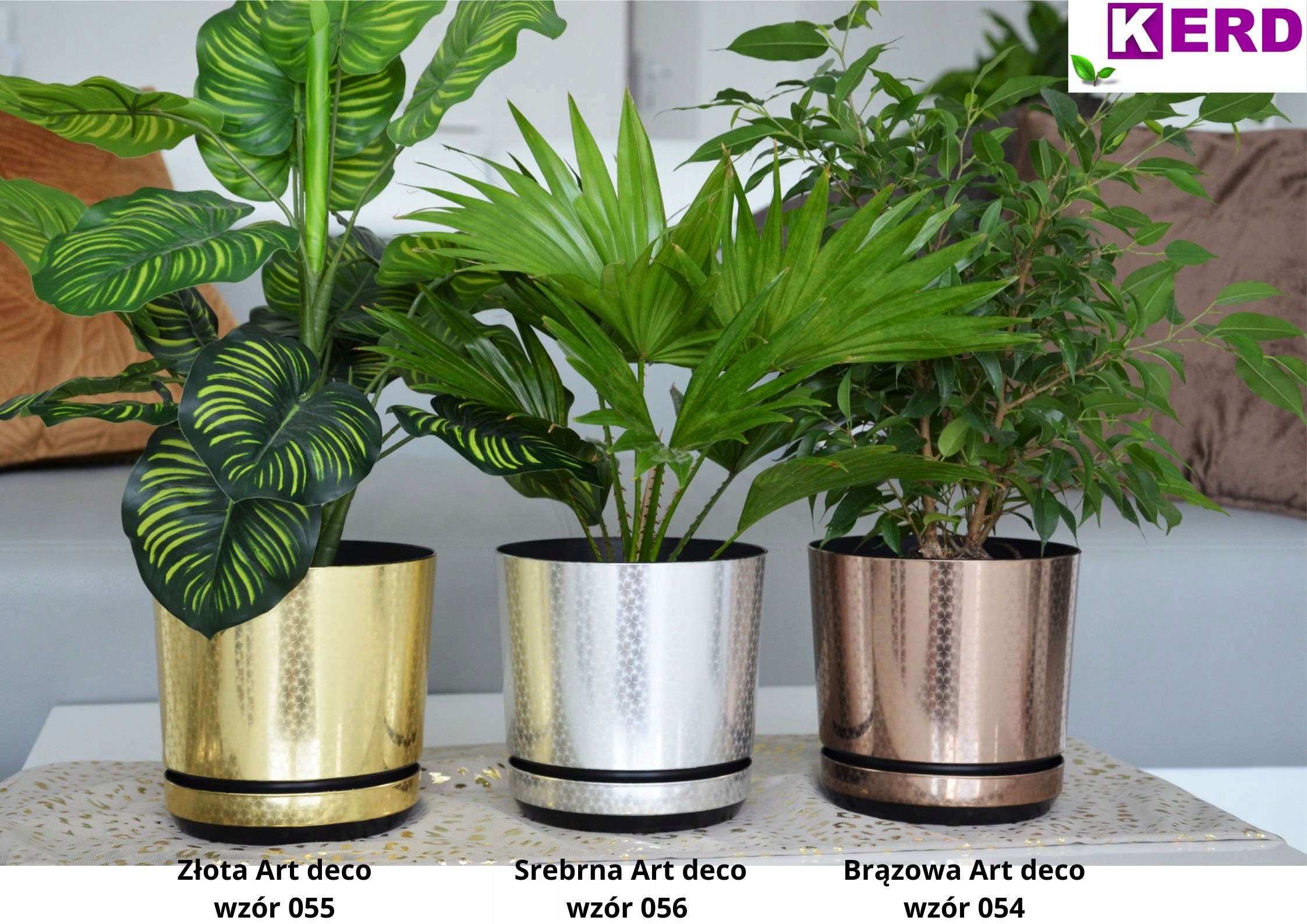 21 Doniczka z podstawką ZŁOTA Art deco z pięknym wzorem połysk styl GLAMOUR Szerokość produktu 21.5 cm