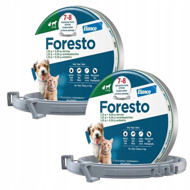 Foresto Obroża Na Kleszcze Pchły Dla Psa I Kota Do 8kg 38cm 2szt