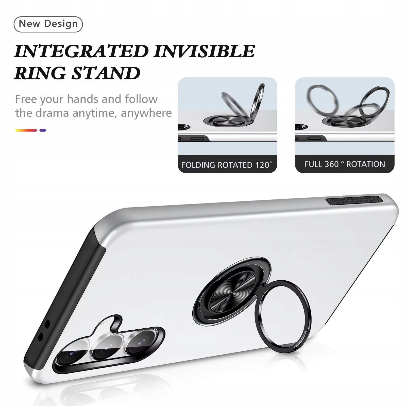 YANJIEER ESONG Etui Samsung Galaxy S24 Z Ringiem Ochronne Srebrne — miniatura 2