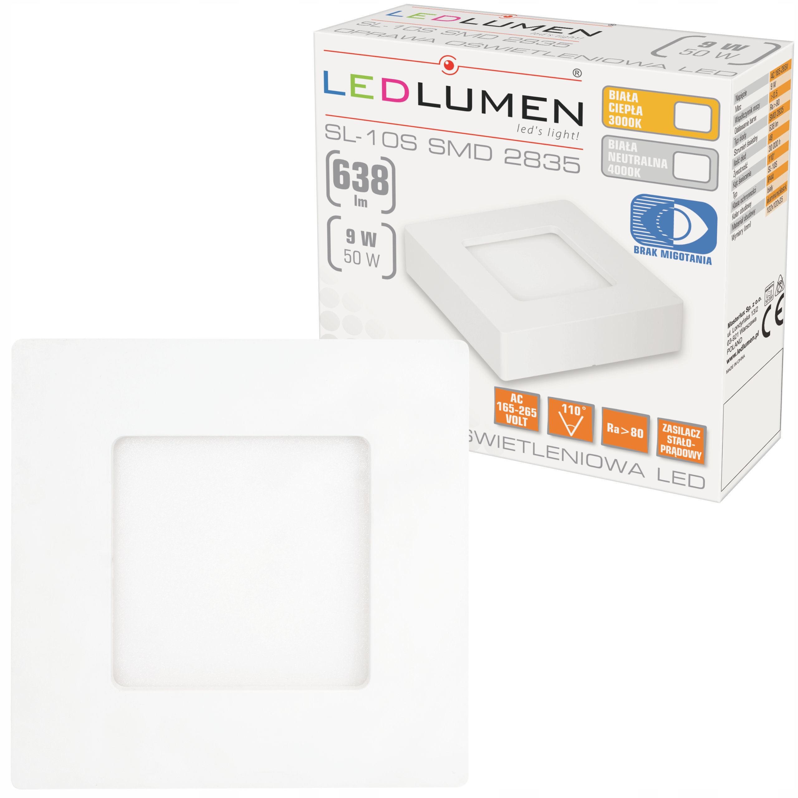 

Panel Led Natynkowy 9W=50W Plafon Lampa Sufitowa
