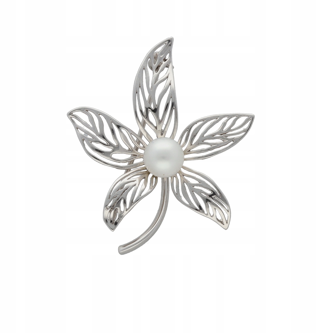 Brož květina s perlou a stříbro rhodiovaným