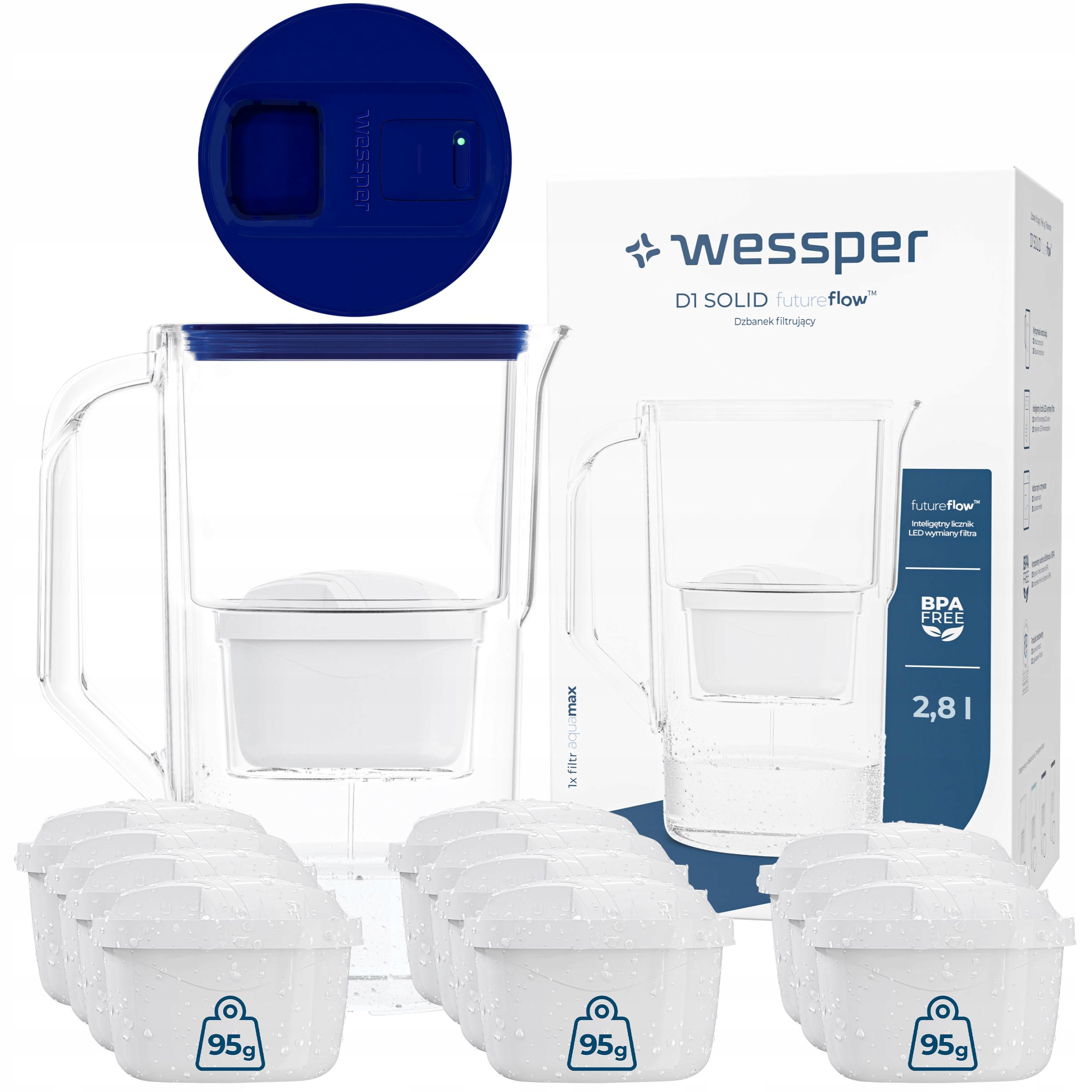 Filtrační konvice s Led počítadlem Wessper D1 Solid 2,8 aquamax 12 filtrů