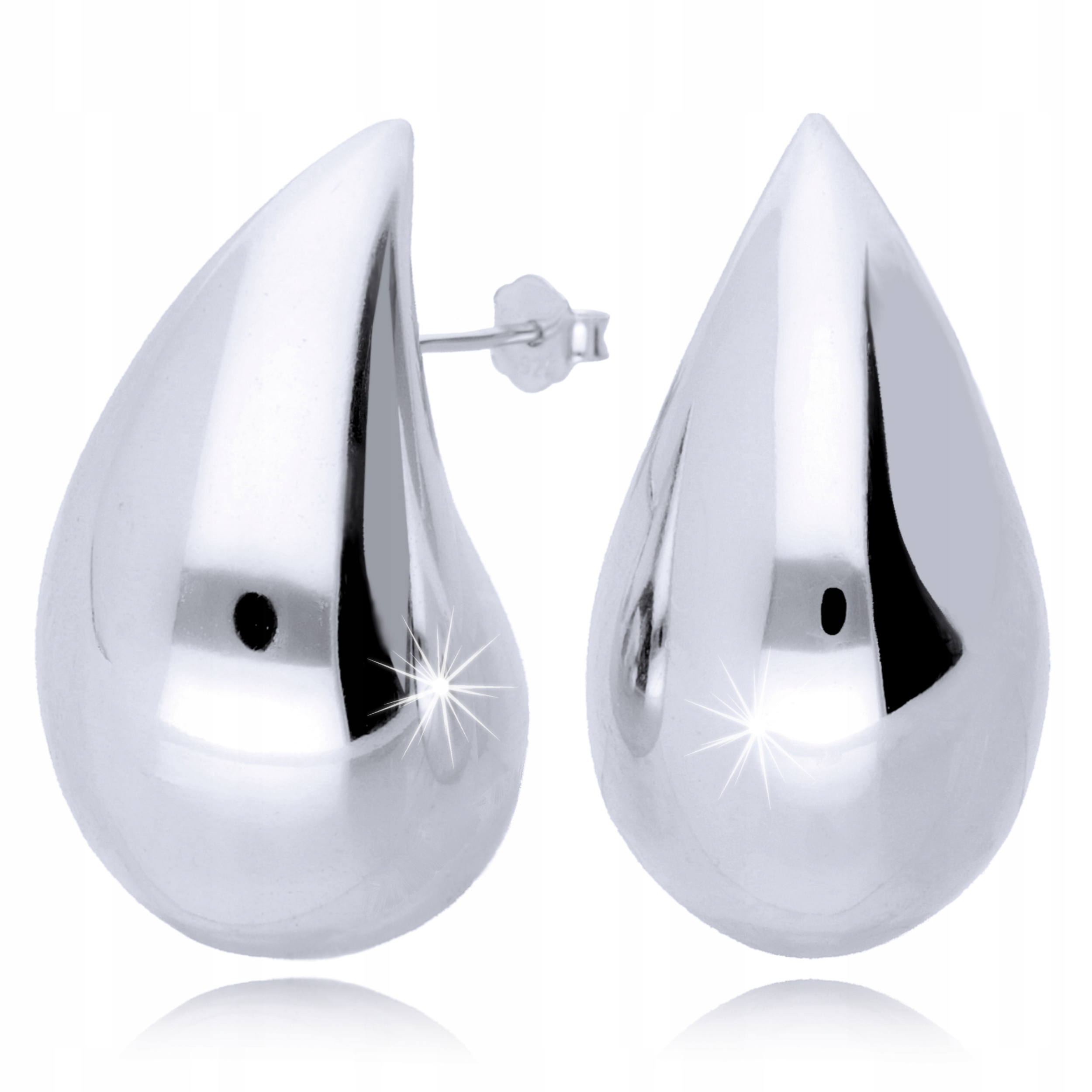 Srebrne Kolczyki 925 Bardzo Duże Krople Łezki Sztyfty Srebro 925