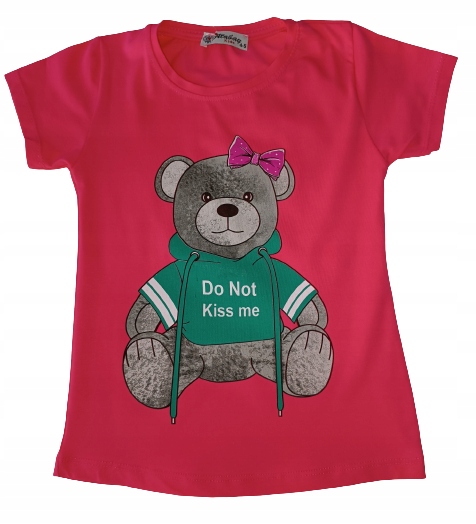 

T-shirt dziewczęcy koszulka bluzka z misiem różowa