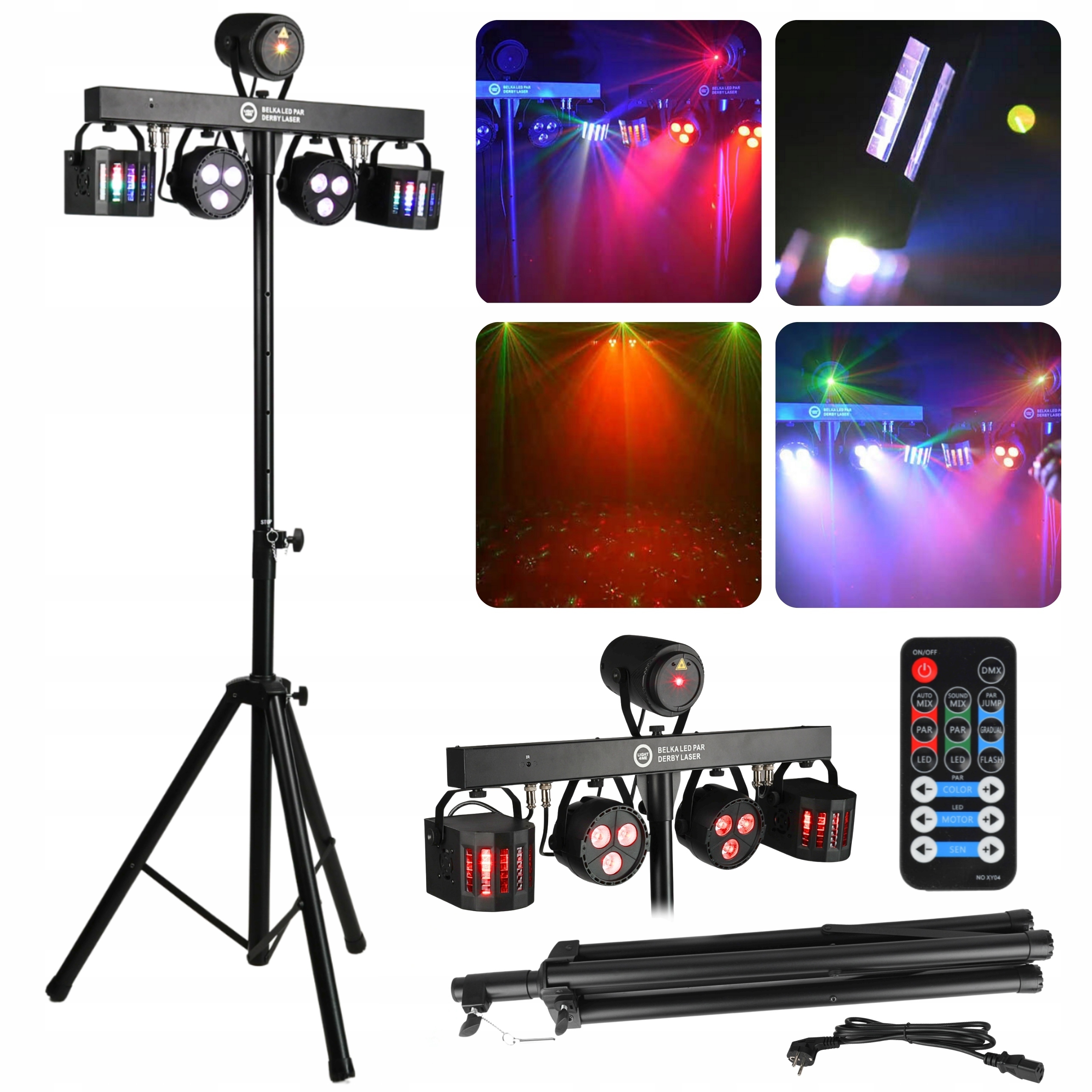 LIGHT4ME Belka Led Par Derby Laser Rgbw 60W DMX Pilot Ir T-bar Zestaw Disco