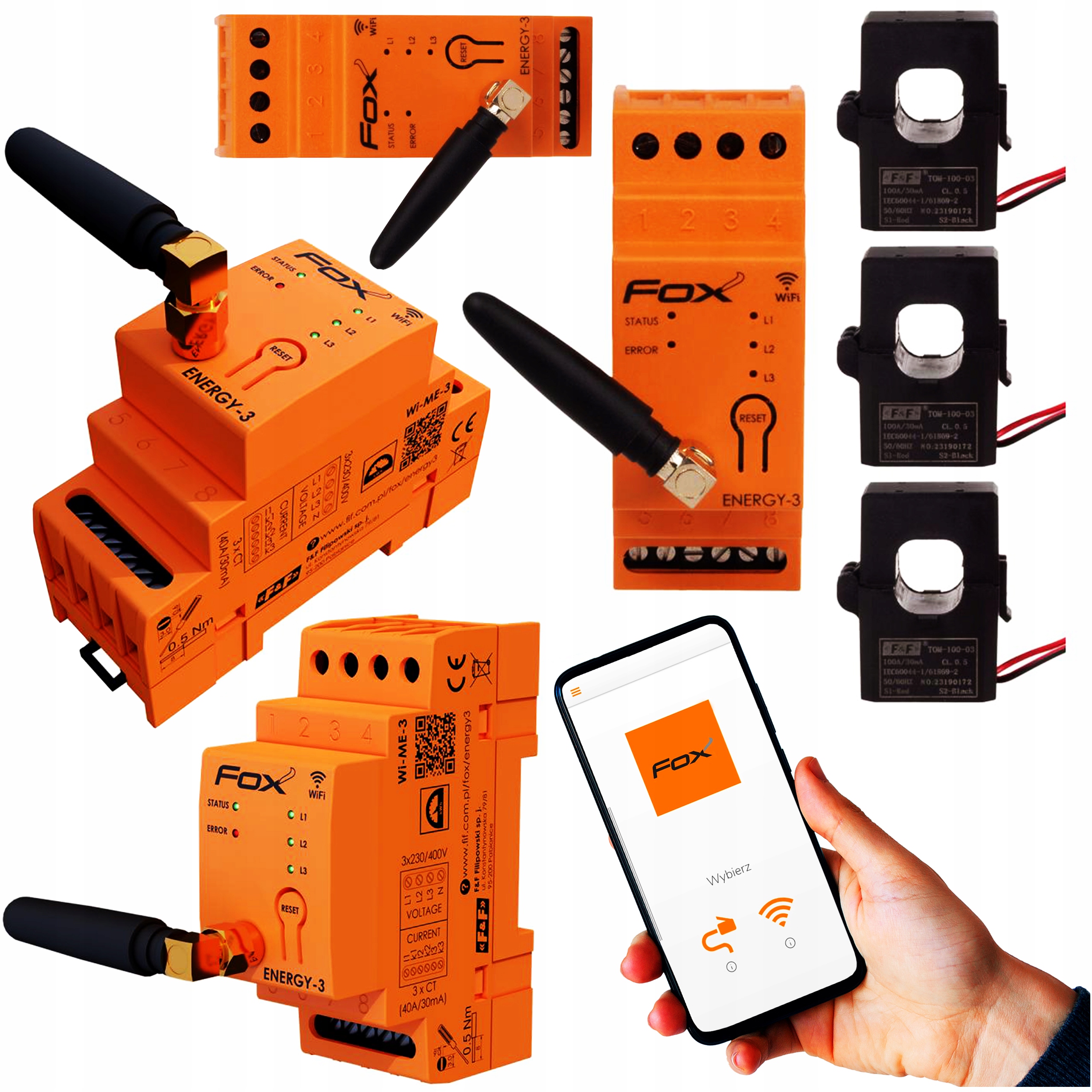 Monitor-počítadlo spotreby elektrickej energie Wi-fi 3-fázový ENERGY-3-100 Fox