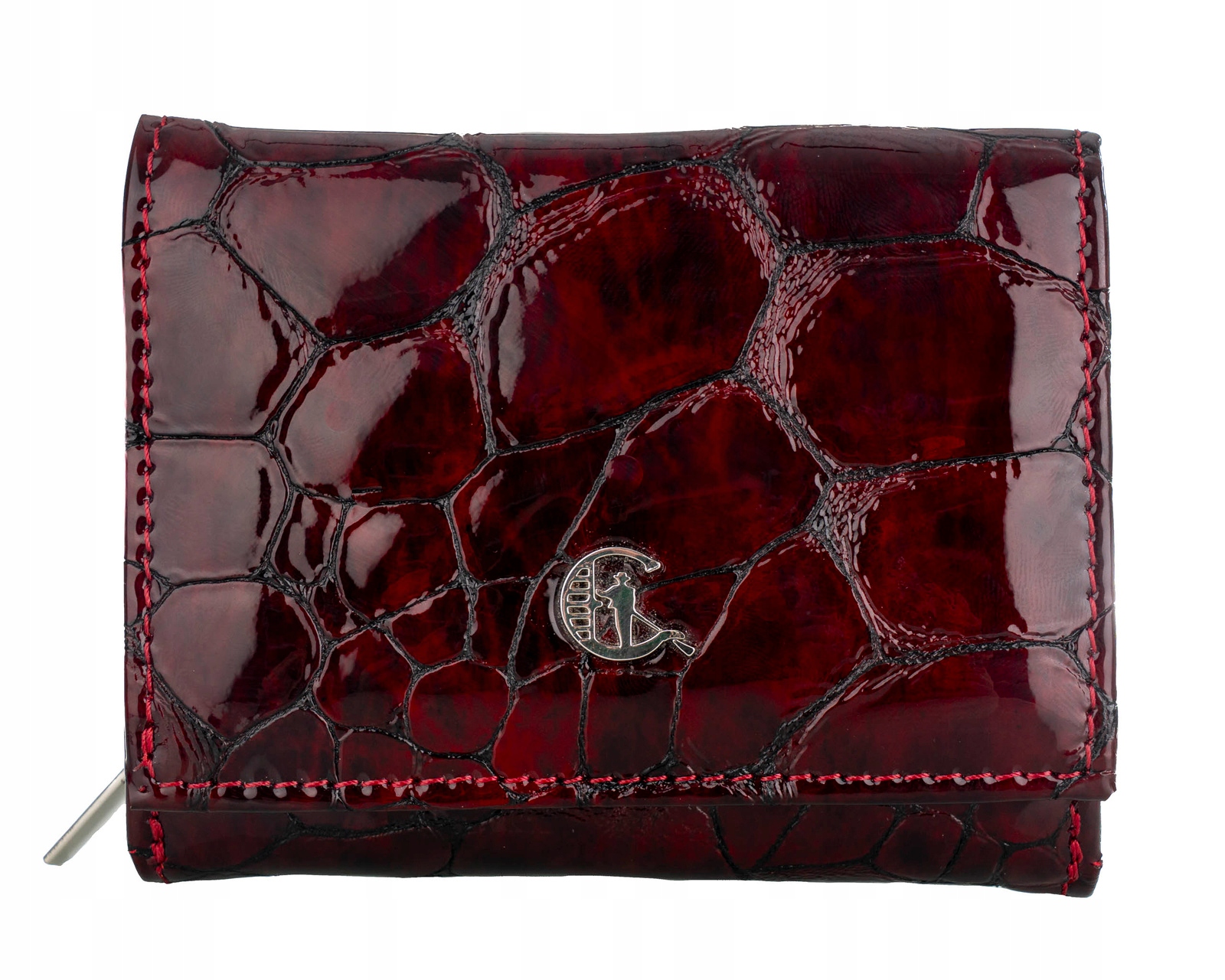 Dámská kožená peněženka s malými vzory z přírodní kůže, lakovaná vínově