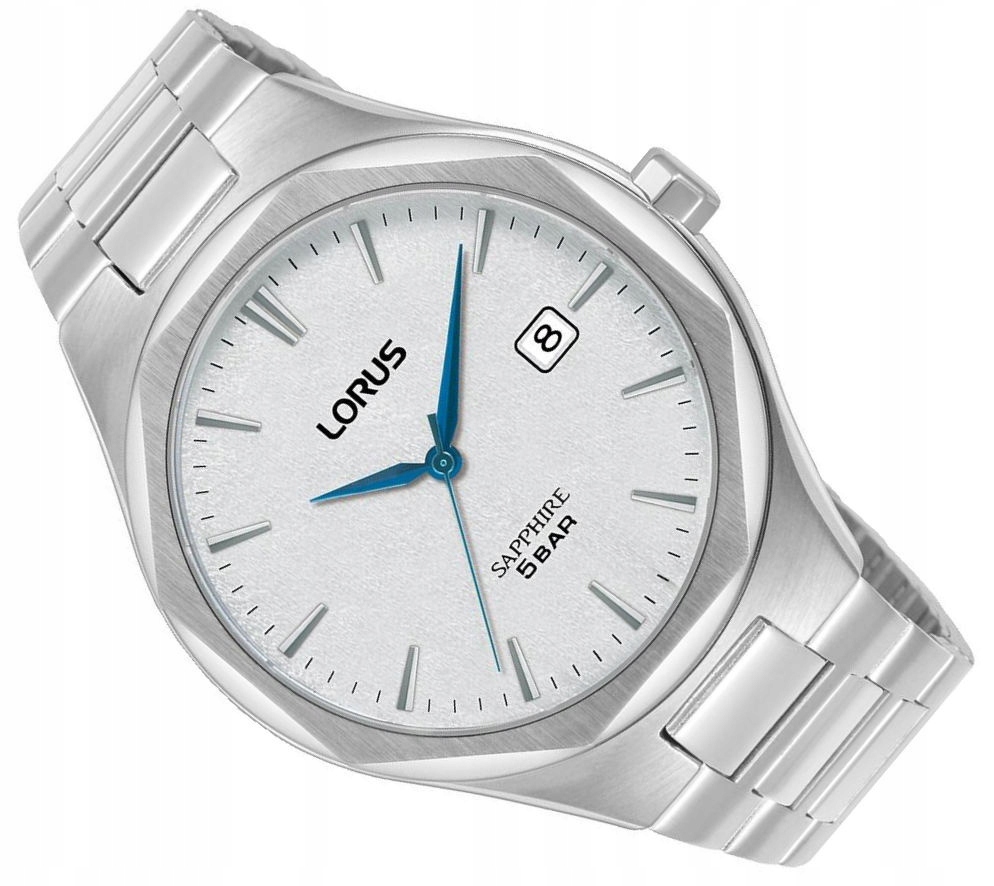 Stříbrné 8HRANNÉ Vodotěsné Hodinky Lorus RS979DX9 Sklo