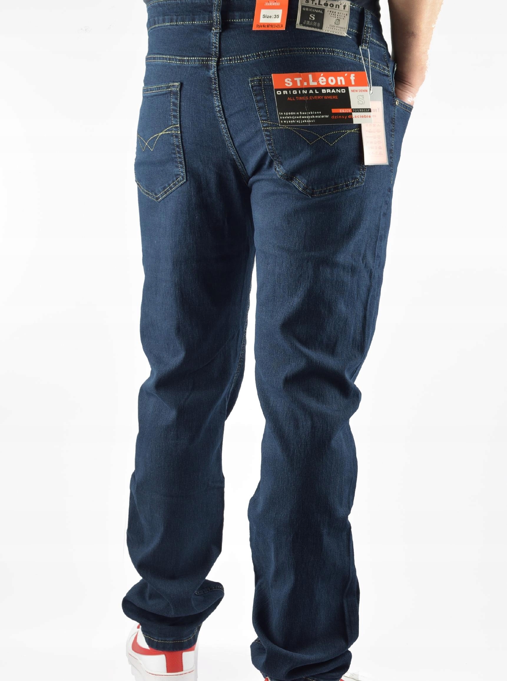 MESKIE JEANSY ST.LEON f SPODNIE GRANATOWE 35/30 Fason proste