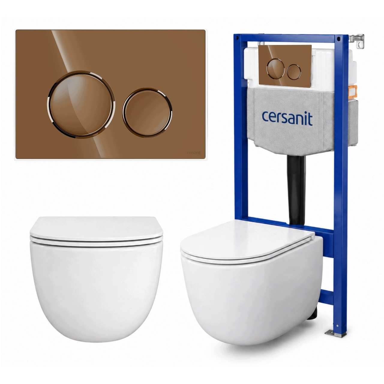 Cersanit Sada 4v1 Rám Aqua 50 Wc mísa Remo tlačítko měď lesk