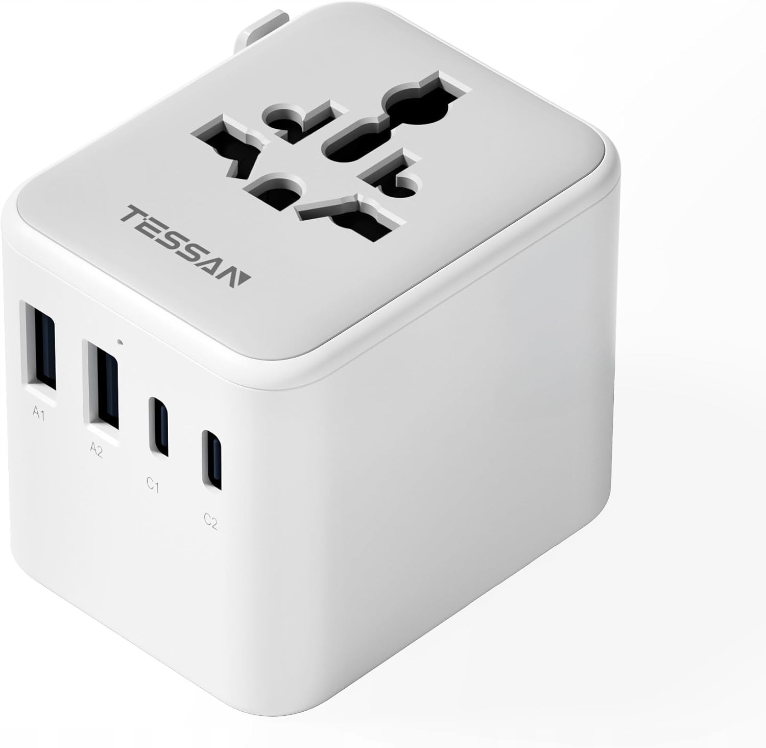 Tessan Adapter podróżny uniwersalny 2x Usb-a 2x Usb-c Ac z bezpiecznikami