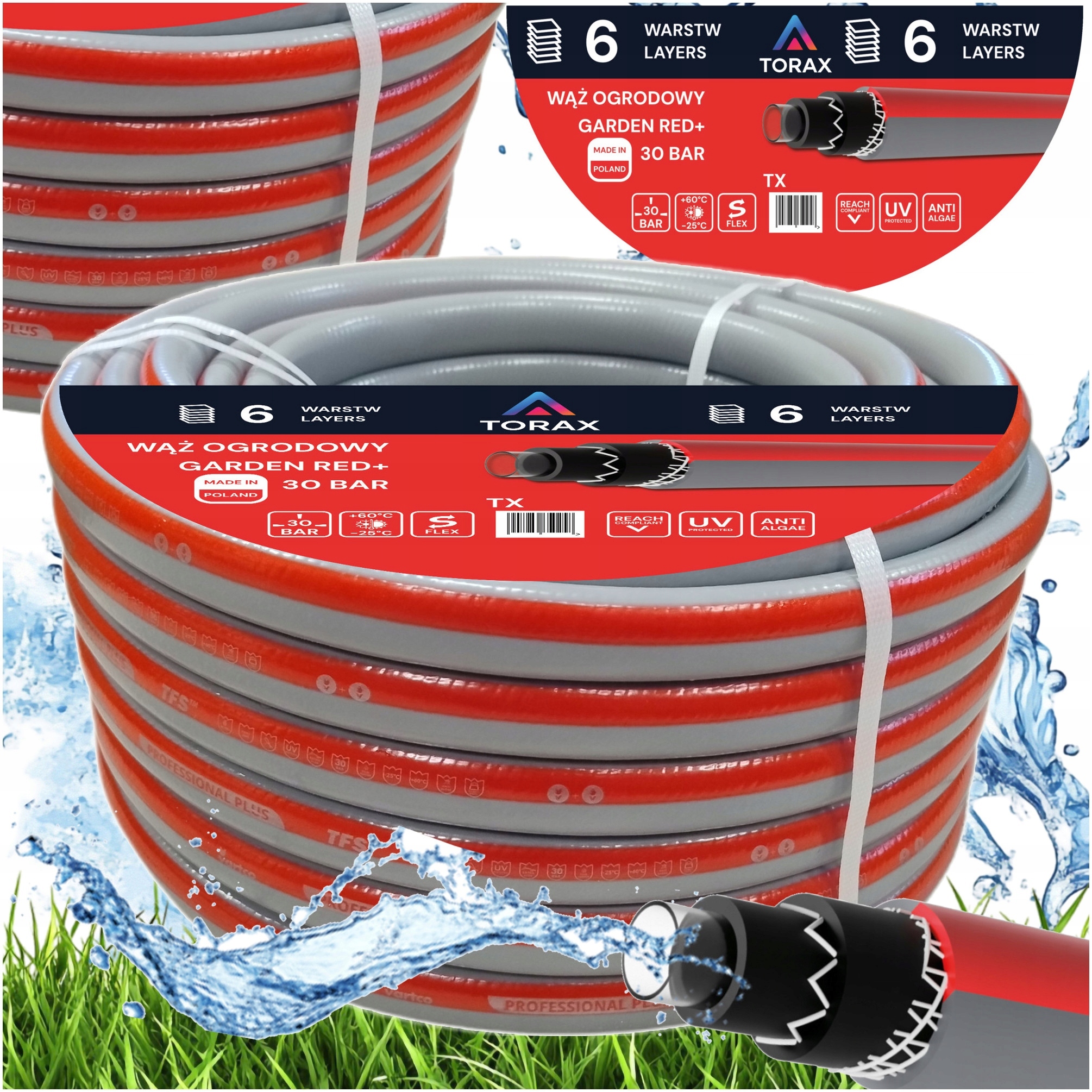 Hadice 6-VRSTVÁ 30 Bar 3/4'' 30 M Garden Red Polský