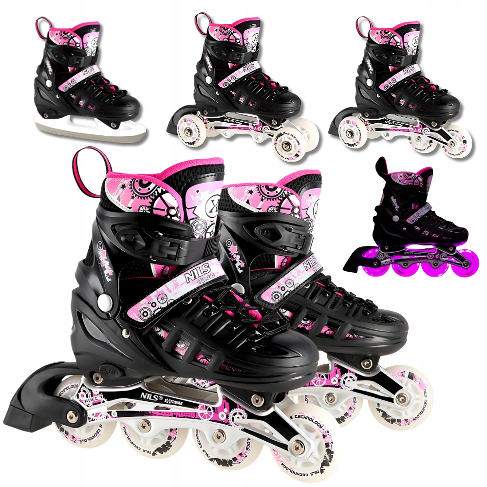 Brusle 2v1 Nastavitelné Hokejové Led Dětské 4v1 Brusle 2v1 Růžové Nils