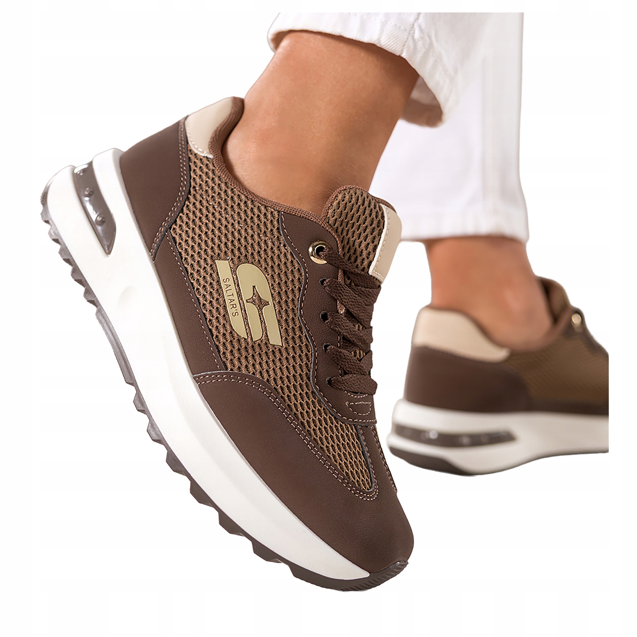 Czekoladowe Buty Sportowe Damskie Sneakersy Siateczka Modne r 37