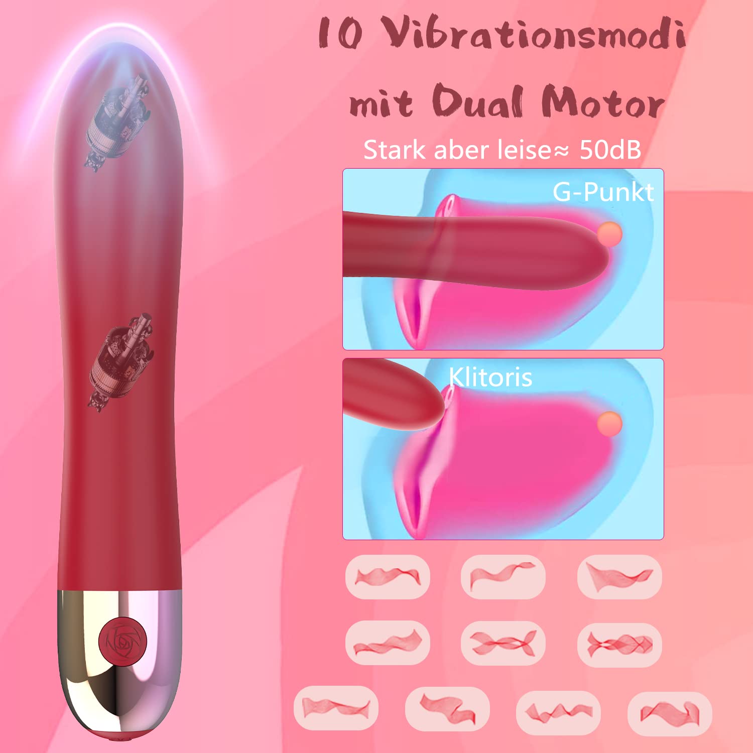 SILIKON Wibrator Dla Kobiet Klitoris G-punkt 10 Trybów Cichy Mocny — miniatura 4