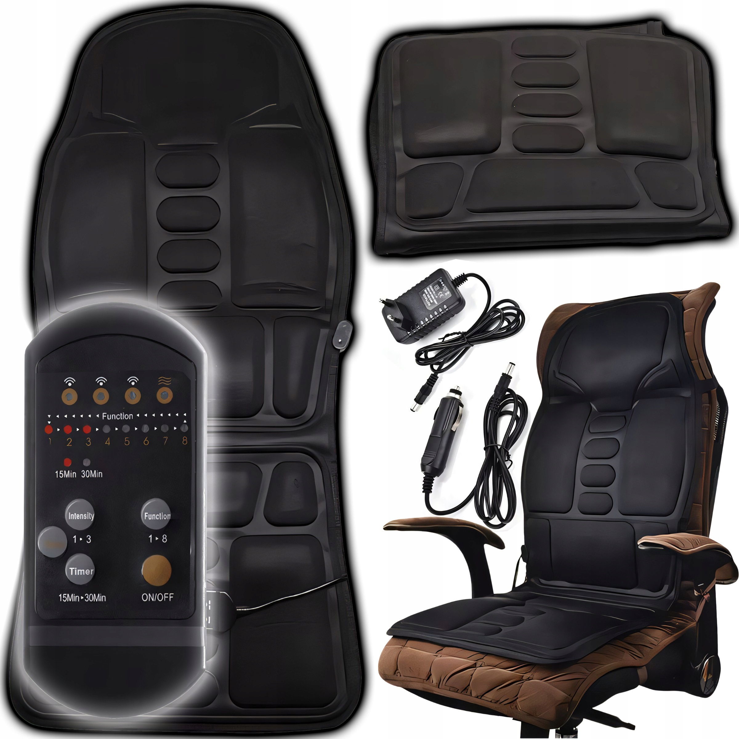 Mata Masująca Do Samochodu Na Fotel Masaż Podgrzewanie Akupresura Pilot