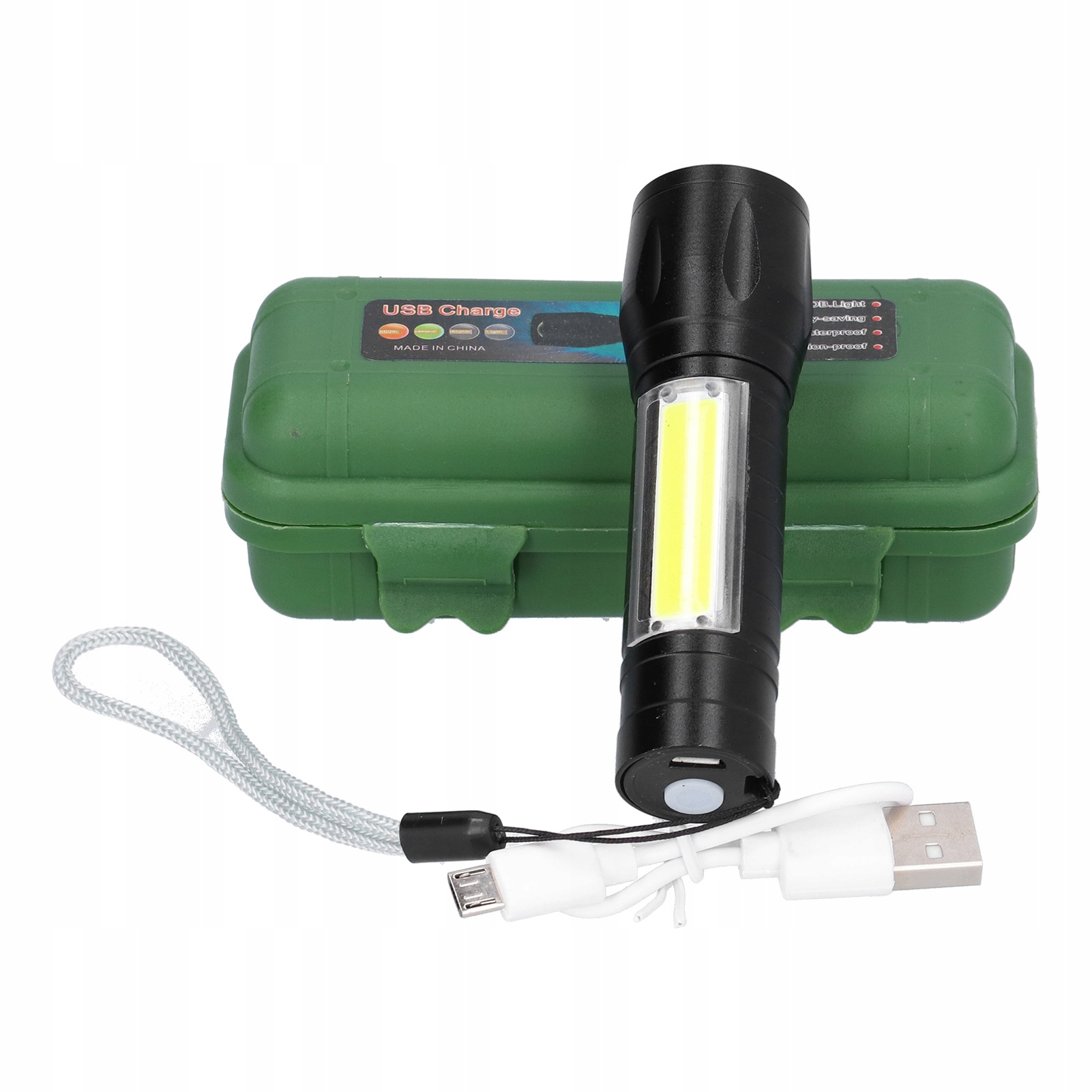 Latarka Taktyczna Wojskowa Akumulatorowa Usb Ręczną Lampa Garażowa Z Etui