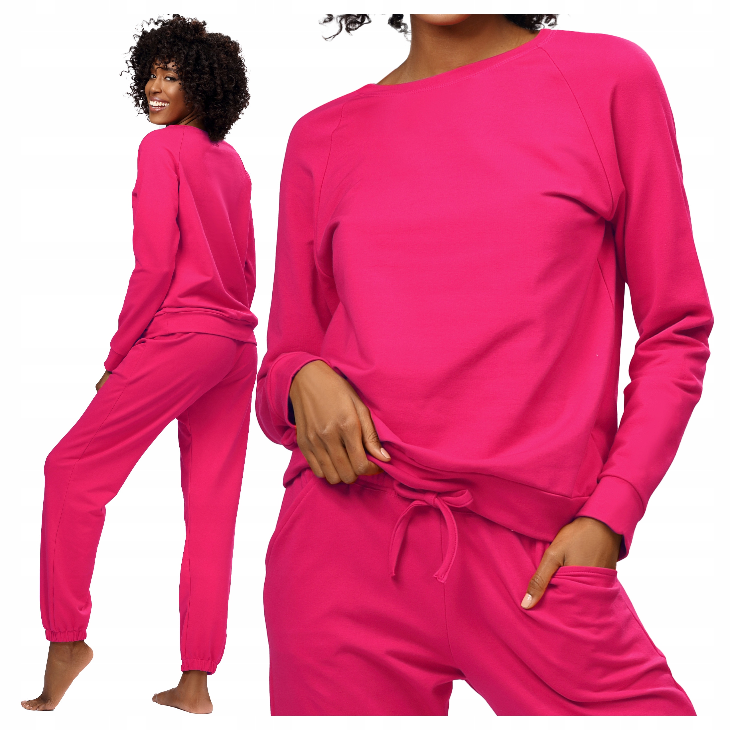 Bavlněný Tepláková Souprava Hladký se stahovacími šňůrkami Bez Kapuce Malinový M