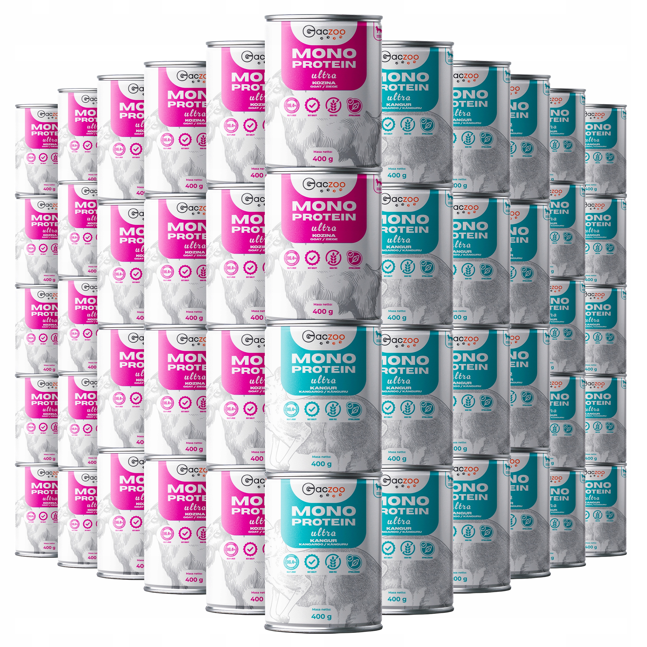 Levně Vlhké krmivo monoproteinové krmivo pro psy Gaczoo Mono Protein Ultra mix chutí 48 x 400 g