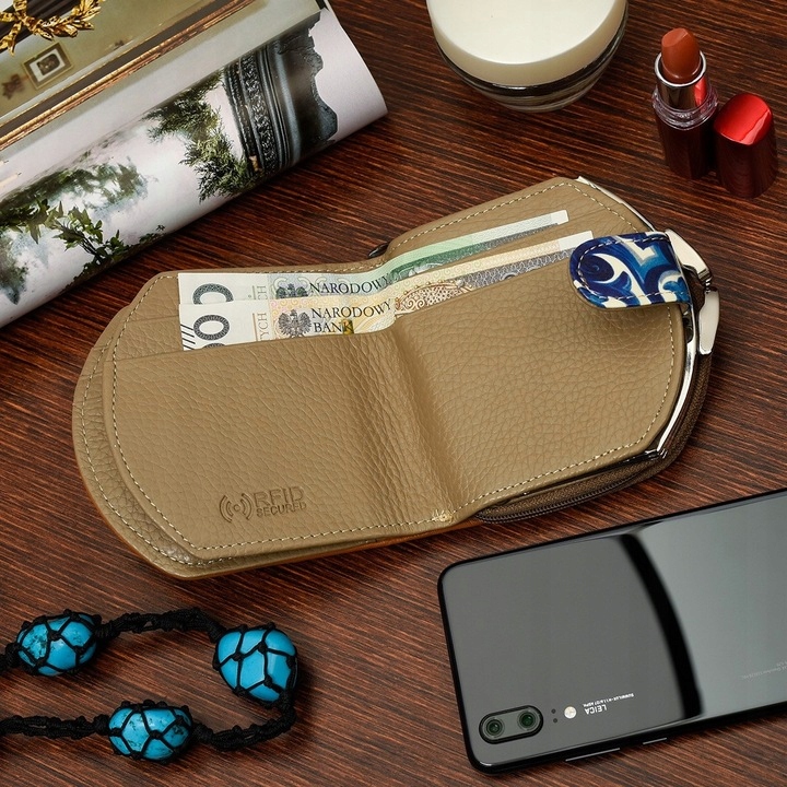 Patchwork portfel SKÓRZANY RFiD pudełko mały skóra Kolor wielokolorowy