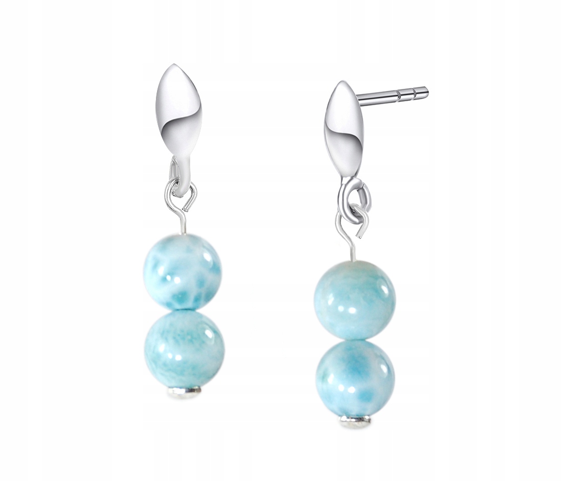 Náušnice přírodní Larimar hladké kuličky 7 mm stříbro závěsné s larimarami