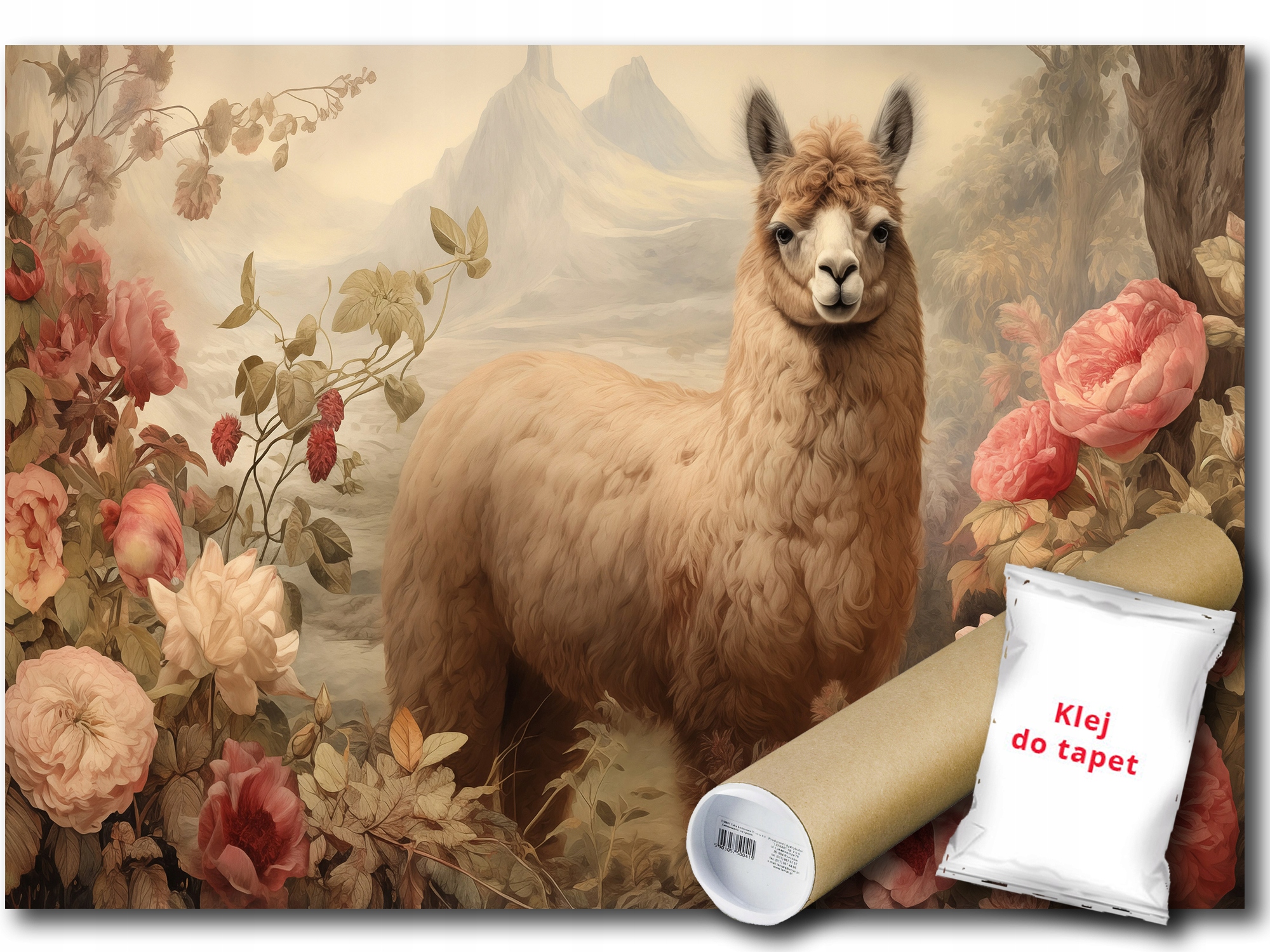 Vinylová Fototapeta Lama Alpaka Zvířata Květiny Příroda 312x219