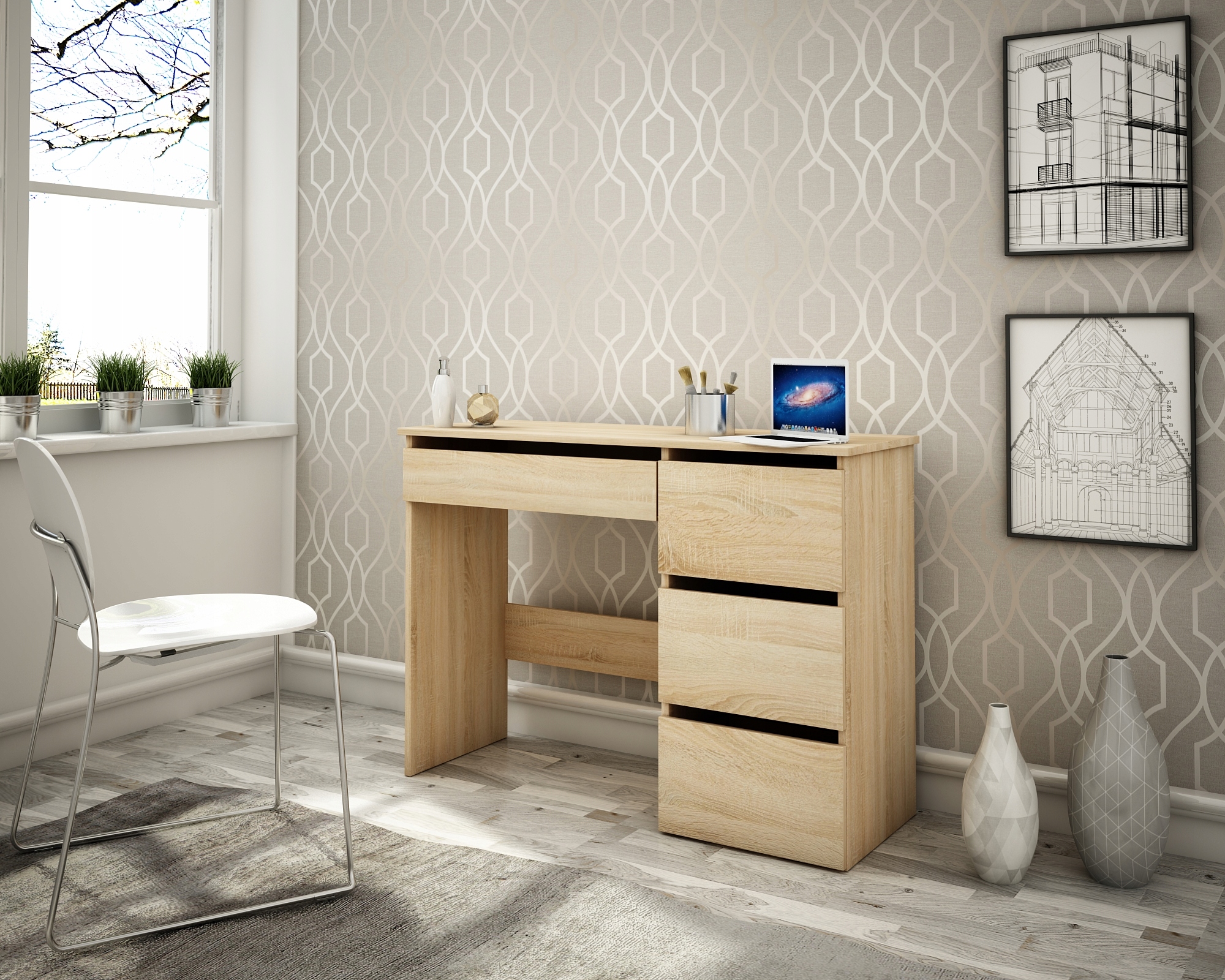 BIURKO SZKOLNE 4 SZUFLADY DĄB SONOMA