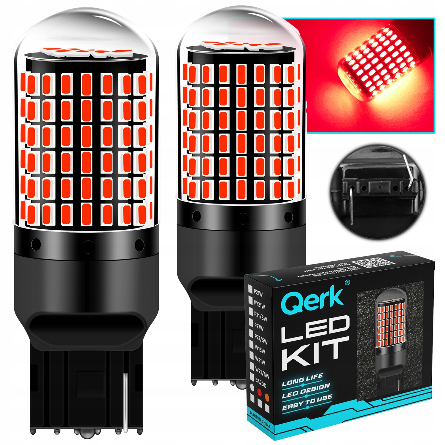 Żarówki Led W21W Qerk B144 Canbus 144 Led Mocne Czerwone Pozycja 2 sztuki