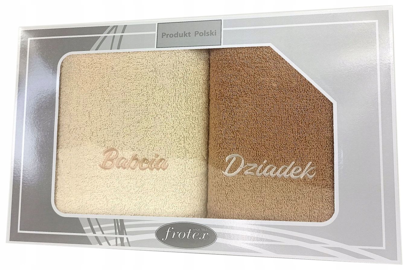 Komplet 2 ręczników Present 70x140 pudełko Greno BABCIA DZIADEK krem beż