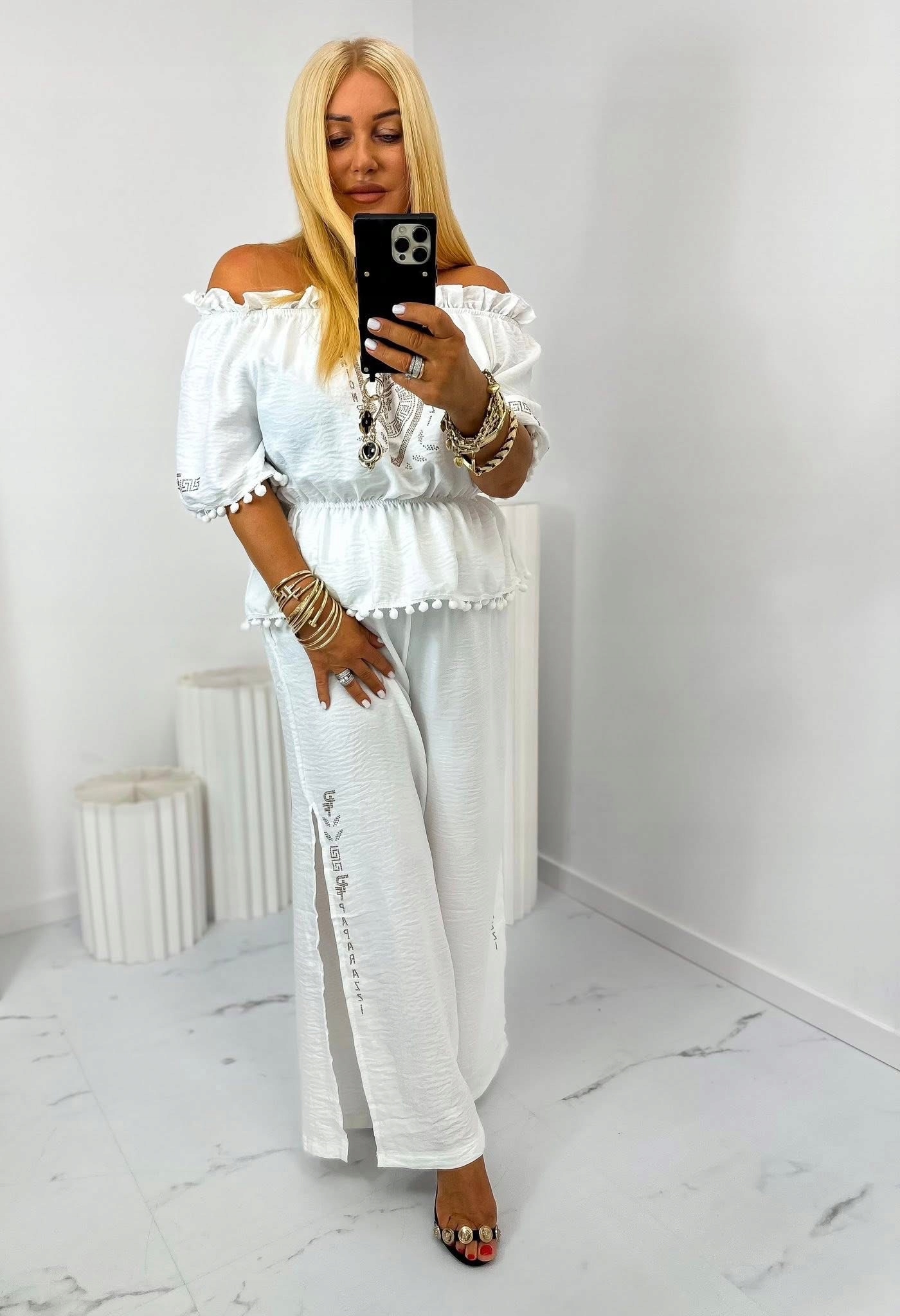 PAPARAZZI FASHION KOMPLET NOHAVICE S ROZPARKOM BLÚZKA NA LETO BIELA Značka Paparazzi Fashion