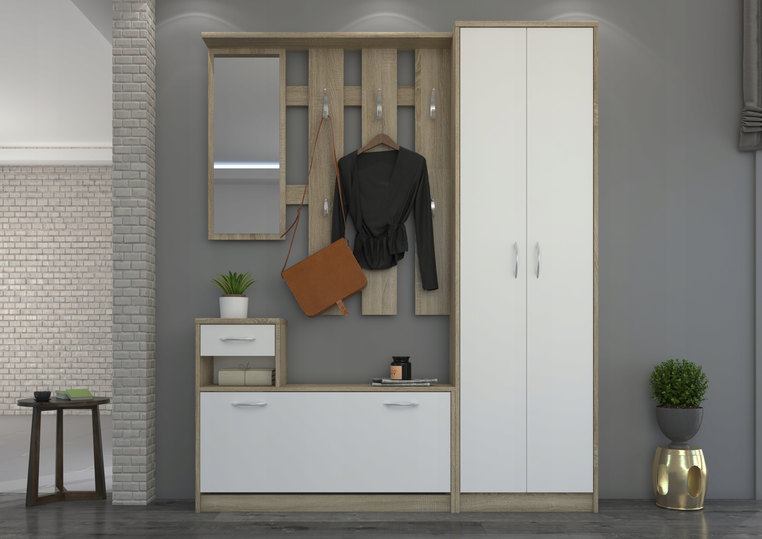 GARDEROBA SZAFKA NA BUTY WIESZAK LUSTRO LUIZA DĄB SONOMA 155 CM MAFMEBLE Szerokość mebla 155 cm