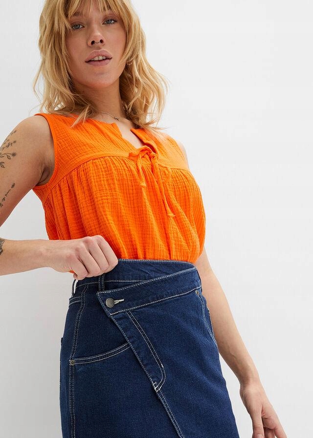 SPÓDNICA DŻINSOWA ZE STRETCHEM ASYMETRYCZNA LINIA DOŁU 36 Kolor niebieski