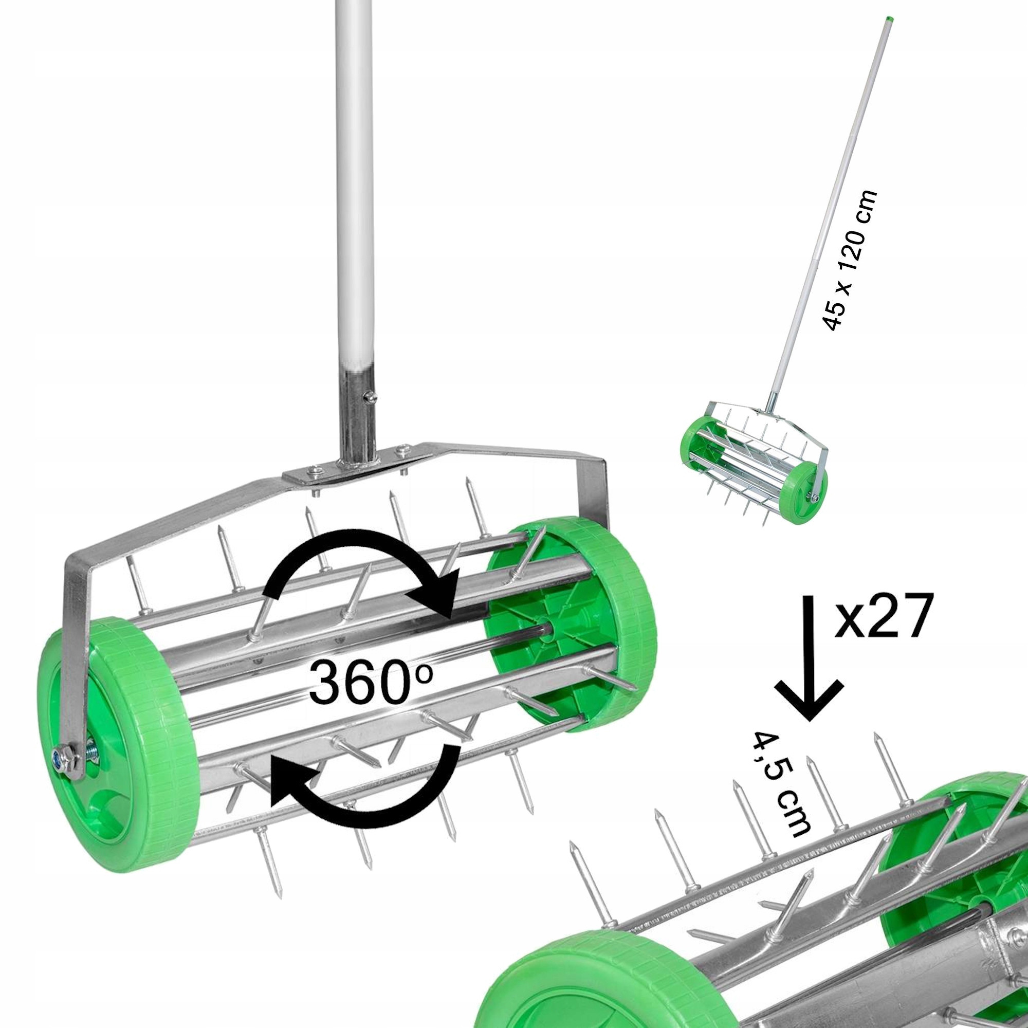 AERATOR do trawnika WERTYKULATOR RĘCZNY OBROTOWY WALCOWY TRAWY MURAWY KOLCE Szerokość robocza 42 cm