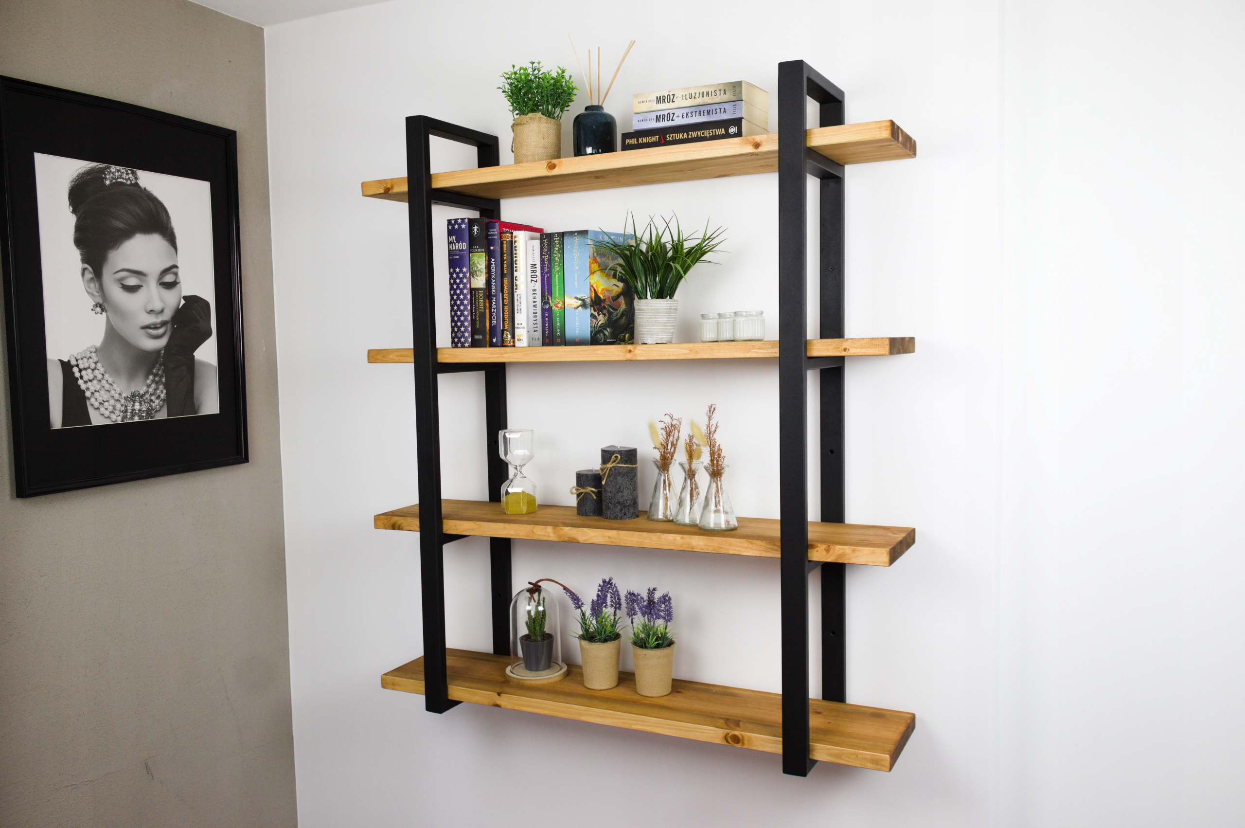 Závěsný regál Loft nástěnná police Industriální knihovna na knihy 160 cm