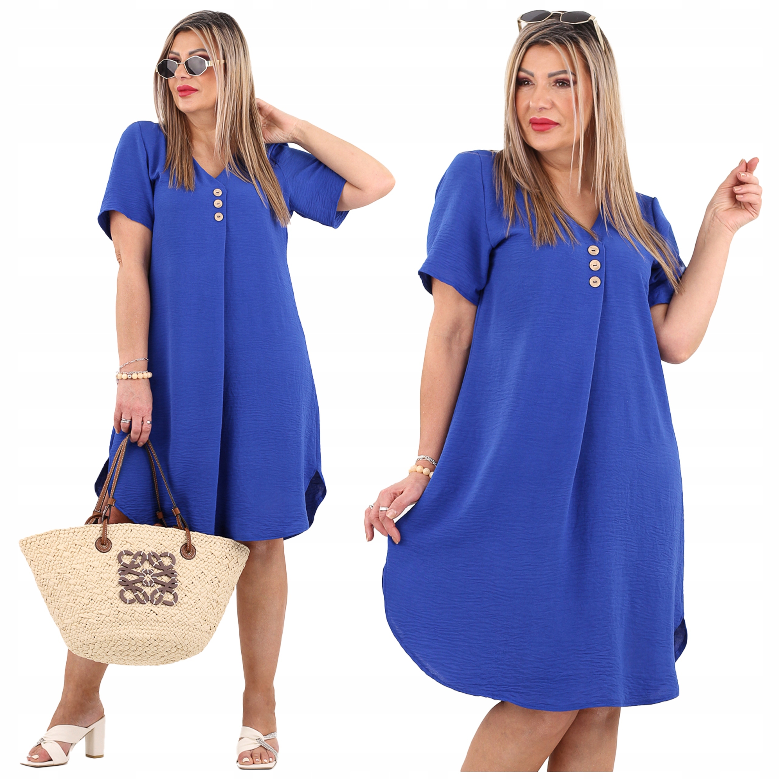 Sukienka Z Guzikami Na Dekolcie Duże Rozmiary Polski Producent Oversize