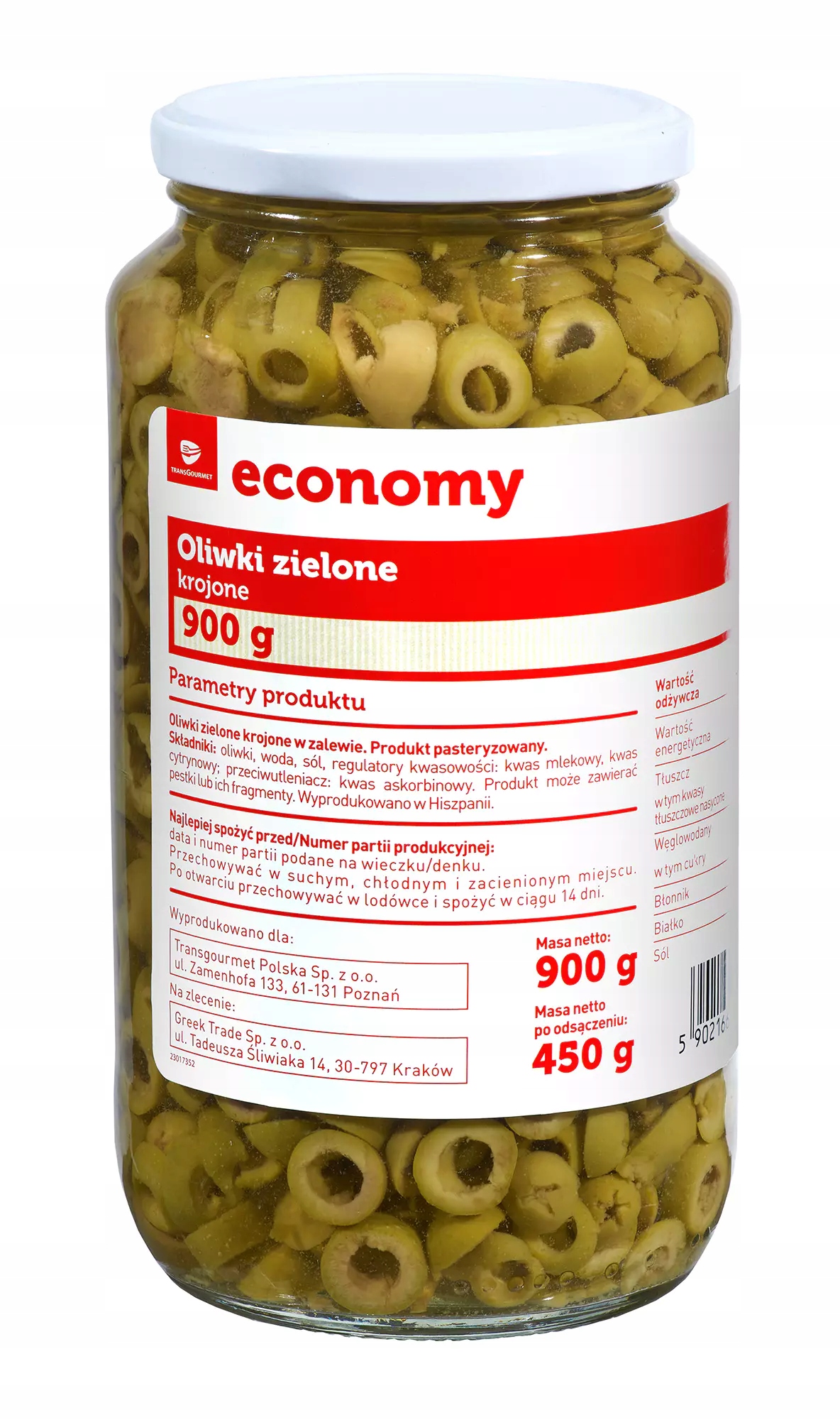 Levně Tge Zelené olivy krájené 900 g