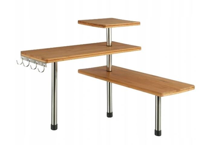 NAROŻNA PÓŁKA KUCHENNA BAMBUSOWA 3POZIOMY 4HACZYKI