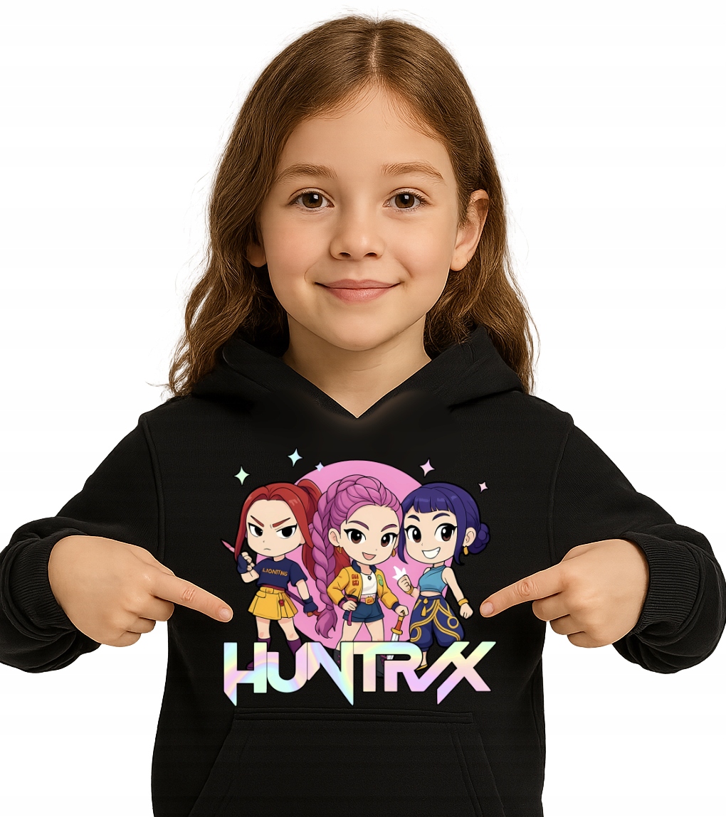 Huntrix K-pop Demon Hunters Bluza Z Kapturem Ciepła 152 Czarny